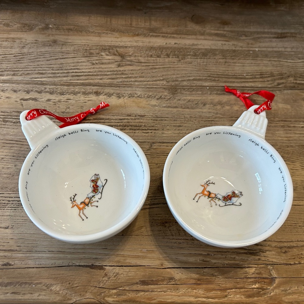 SET 2 POTTERY BARN BOWS DEER HOLIDAY CHEER Christmas